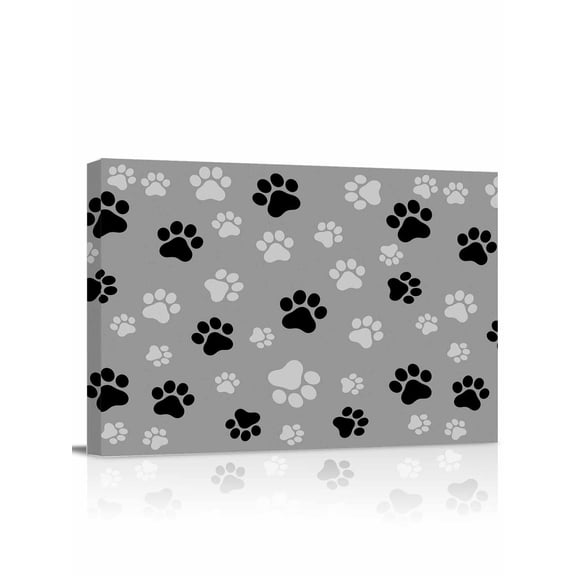 Pet Paw Printed Wall Art for Living Room,Canvas Picture Wall Decor for Bathroom Bedroom,Modern Black Grey Watercolor Dog Claws Painting Artwork for Office Kitchen Hallway Dining Room Decor 12"x16"