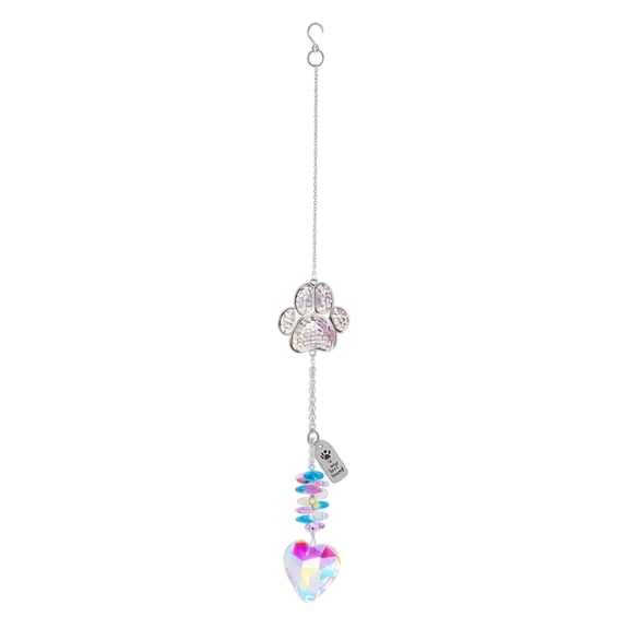 Pet Paw Prism Sun Catcher Wind Chime – Clear Crystal Sphere with Pink Cat & Blue Dog Paw Pendants, Light-Refraction Rainbow Decor for Windows, Porches & Gardens