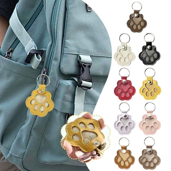 Pet Paw Shape Leather Keychain for Hair Keepsake Memorial Fur Collection Keyring Cat and Dog Remembrance Hanging Accessory, Brown
