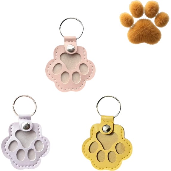Pet Paw Shaped Leather Keychain: Keepsake for Dog or Cat Hair, Memory Charm Holder