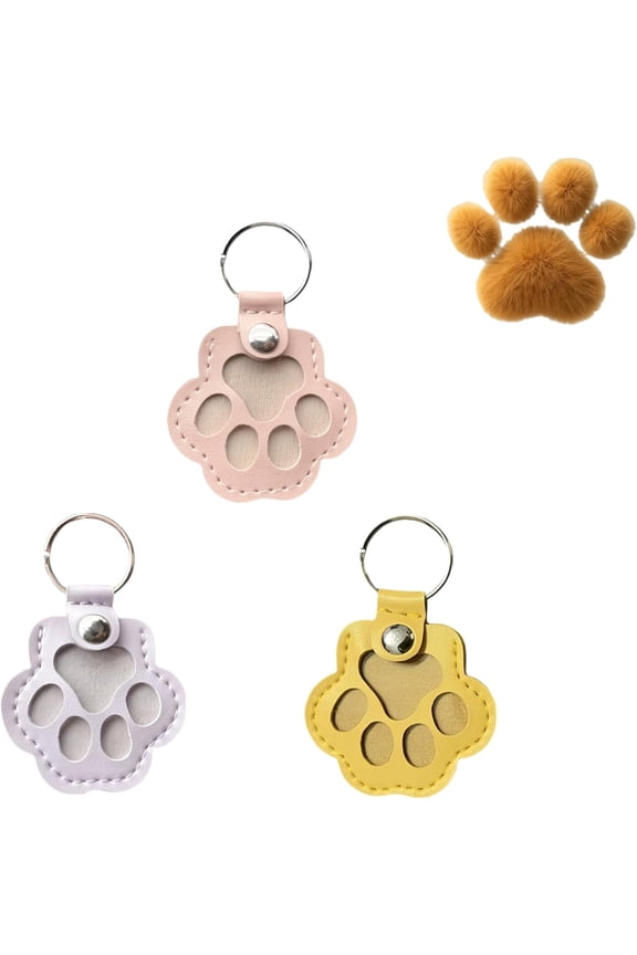 Pet Paw Shaped Leather Keychain: Keepsake for Dog or Cat Hair, Memory Charm Holder
