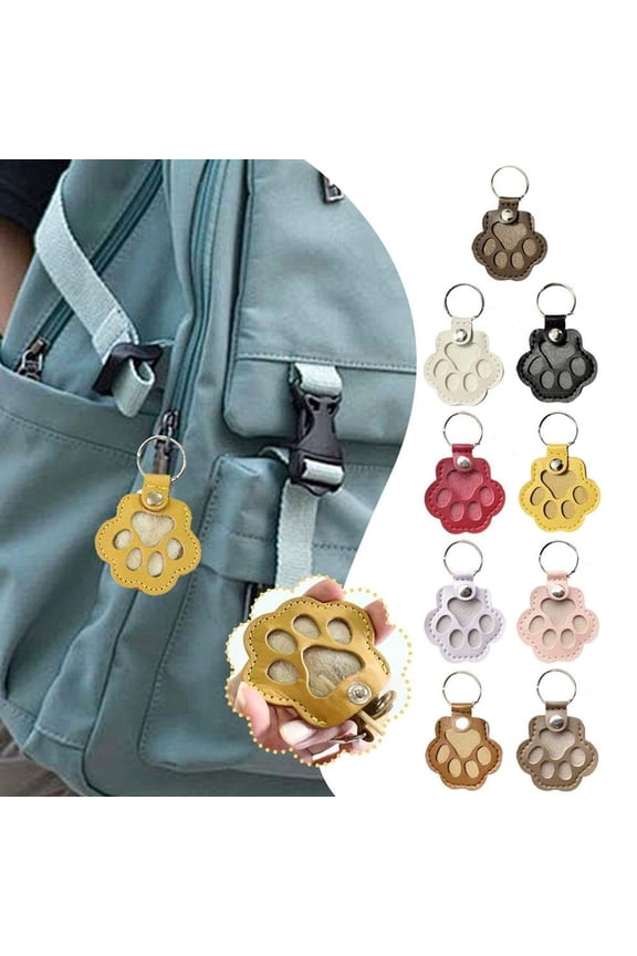 Pet Paw Shaped Leather Keychain Memorial Hair Keepsake for Dog and Cat Fur Collection Keyring Remembrance Gift for Pet Lovers, Yellow