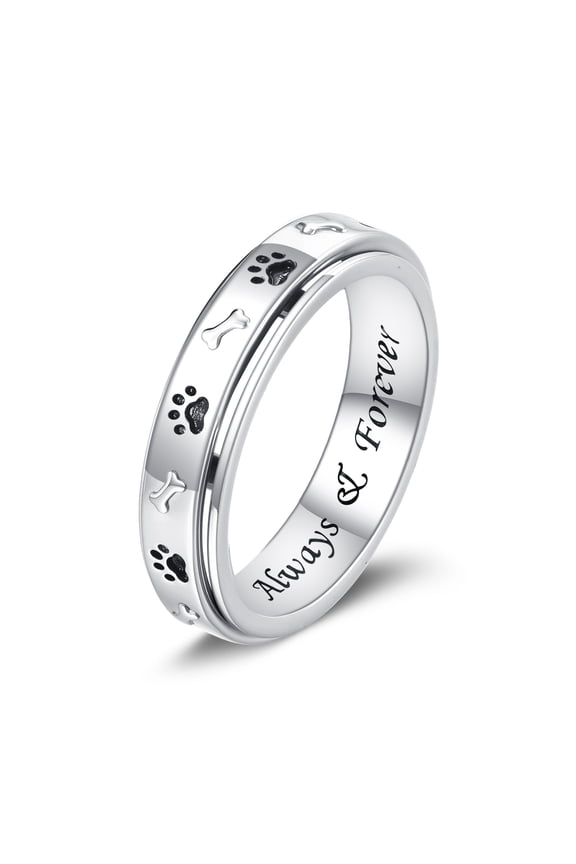 Pet Paw Spinner Rings for Anxiety Sterling Silver Dog Paw Print Fidget Ring Stress Relieving Jewelry Birthday Gifts for Women Men