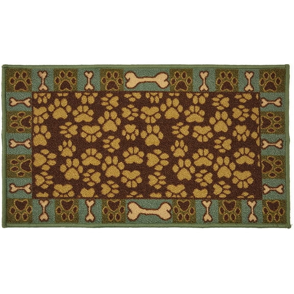 Pet Paw and Bone Design Brown Teal Blue Door mat Printed Slip Resistant Rubber Back Latex Door Mat (Brown Teal, 18" x 30" Mat)