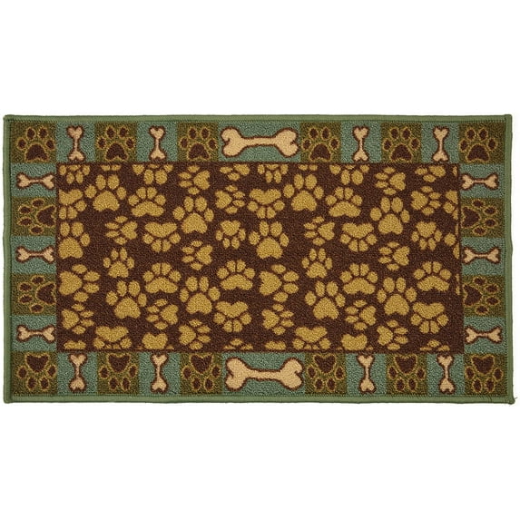 Pet Paw and Bone Design Brown Teal Blue Door mat Printed Slip Resistant Rubber Back Latex Door Mat (Brown Teal, 18" x 30" Mat)