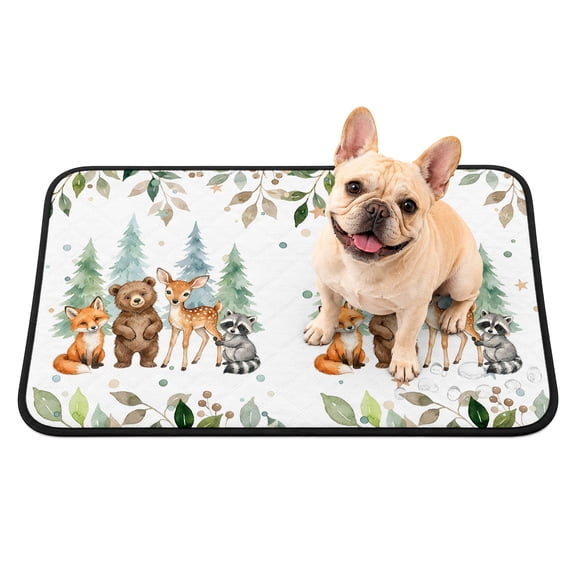 Pet Pee Pad Mat Animals Botanical Waterproof Reusable Dog Potty Training Pad Fox Bear Deer Raccoon Forests White Non Slip Pet Urine Mat for Indoor Potty Training Floor Protection 40x30 Inch