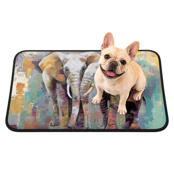 Pet Pee Pad Mat Animals Elephants Waterproof Reusable Dog Potty Training Pad Boho Watercolor Paint Gold Gray Green Non Slip Pet Urine Mat for Indoor Potty Training Floor Protection 36x24 Inch