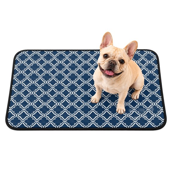 Pet Pee Pad Mat Blue Moroccan Texture Waterproof Reusable Dog Potty Training Pad Classic Geometric Abstract Non Slip Pet Urine Mat for Indoor Potty Training Floor Protection 40x30 Inch