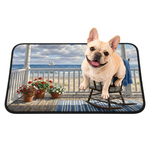 Pet Pee Pad Mat Coastal Beach Balcony Waterproof Reusable Dog Potty Training Pad Ocean Boat Wooden Rocking Chair Non Slip Pet Urine Mat for Indoor Potty Training Floor Protection 24x18 Inch