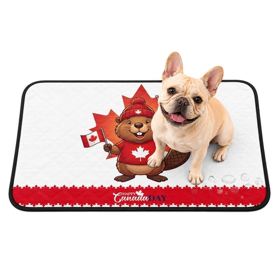 Pet Pee Pad Mat Happy Canada Day Waterproof Reusable Dog Potty Training Pad Maple Leaf Flag Beaver Non Slip Pet Urine Mat for Indoor Potty Training Floor Protection 24x18 Inch