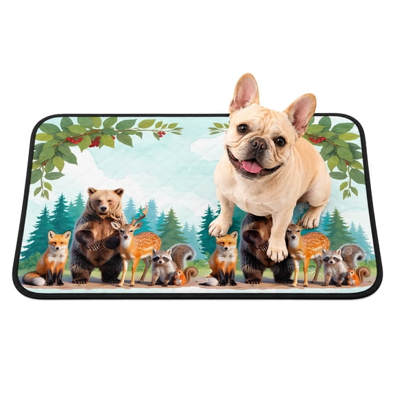 Pet Pee Pad Mat Rustic Animals Forest Waterproof Reusable Dog Potty Training Pad Bear Fox Deer Raccoon Branch Blue Non Slip Pet Urine Mat for Indoor Potty Training Floor Protection 36x24 Inch