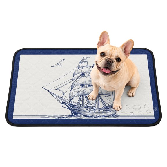 Pet Pee Pad Mat Sailing Boat Seagull Waterproof Reusable Dog Potty Training Pad Blue Ocean Navigation Non Slip Pet Urine Mat for Indoor Potty Training Floor Protection 40x30 Inch