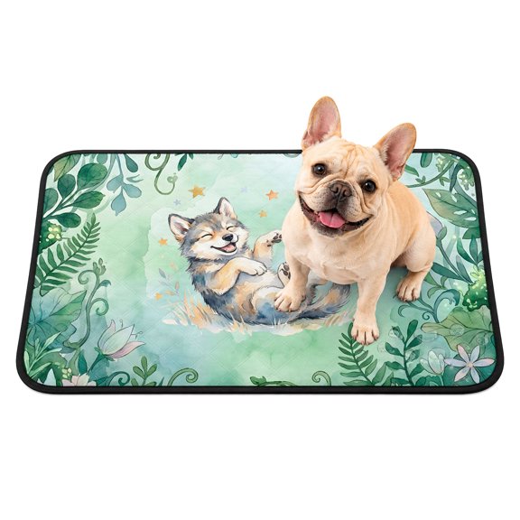 Pet Pee Pad Mat Summer Botanical Wolf Waterproof Reusable Dog Potty Training Pad Green Watercolor Ferns Leaves Non Slip Pet Urine Mat for Indoor Potty Training Floor Protection 24x18 Inch