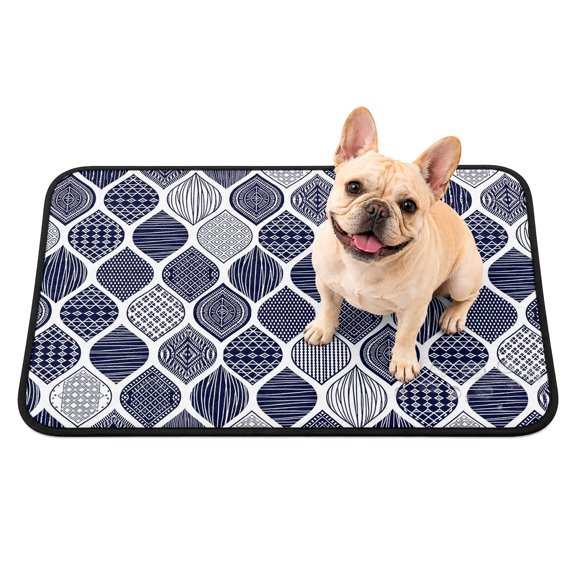 Pet Pee Pad Mat Watercolor Geometric Waterproof Reusable Dog Potty Training Pad Moroccan Blue Non Slip Pet Urine Mat for Indoor Potty Training Floor Protection 24x18 Inch