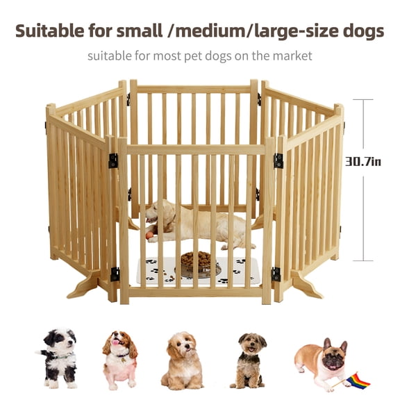 Pet Pens & Hutches (6 Panel) Wooden Freestanding Dog Gates for The House,Dog Gates for Doorways, Stairs,Wood Dog Fences Indoor Pet Gate,Step Over Fence - 6 Panel 31"H ( BACK TO SCHOOL ),Dog Pens