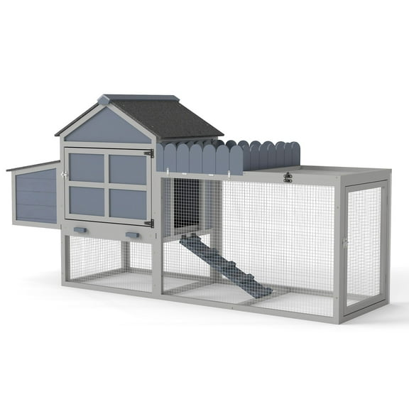 Pet Pens & Hutches 80" Wooden Chicken Coop, 2-Tier Backyard Hen House with Nesting Box, Run, Planter & PVC Roof, Easy-Clean Tray, Weatherproof Poultry Cage,Backyard Patio Poultry Habitat, Gray,Dog Pe