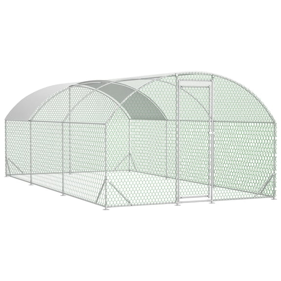 Pet Pens & Hutches Large Chicken Coop Metal Chicken Run with Waterproof and Anti-UV Cover, Dome Shaped Walk-in Fence Cage Hen House for Outdoor and Yard Farm Use, 1" Tube Diameter, 9.84' x 19.68' x 6