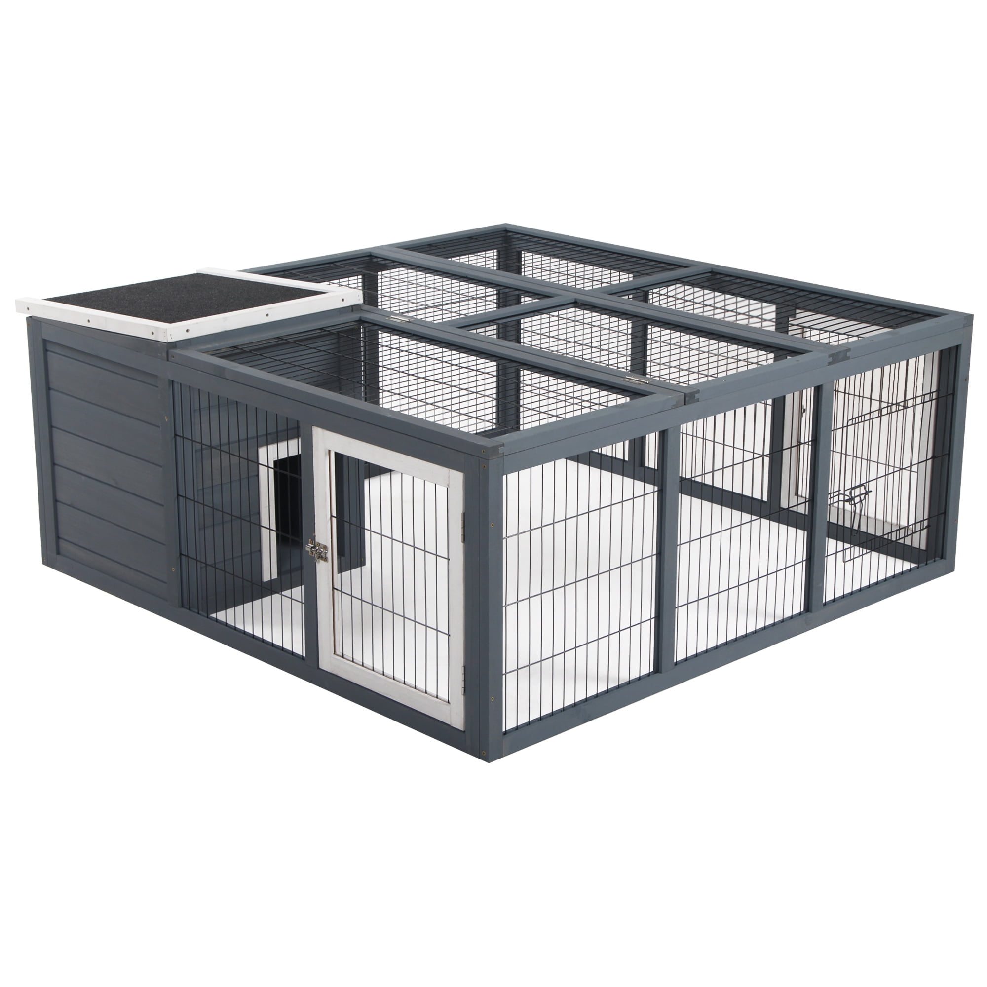 Pet Pens & Hutches PawHut Rabbit Hutch Bunny Cage with Openable Main ...