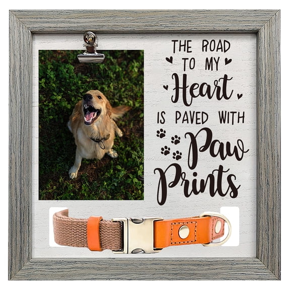 Pet Photo Frames for Tabletop Display Photo Frame Square with Word Gray Paw Print 230x230mm Pattern 4