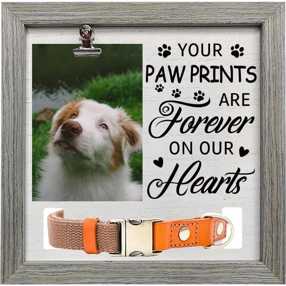Pet Photo Frames for Tabletop Display Photo Frame Square with Word Gray Paw Print 23x23cm for DIY