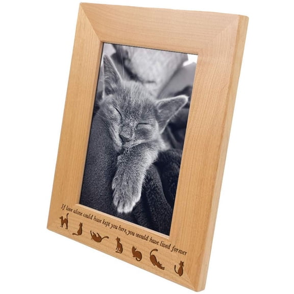 Pet Picture Frame Custom Wooden Table Top Home Decor Casual Style Memorial Gift Loss of Pet Remembrance Sympathy Ornament (Red Alder Wood, 4x6 Vertical-If Love Alone (Cat)