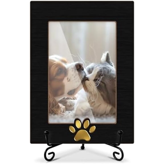 Pet Picture Frame, Memorial Gifts for Cat Dog Lover, Gold Paw Print Design, 4x6 Photos Frame with Stand for Home Office Tabletop Display Decorations-23