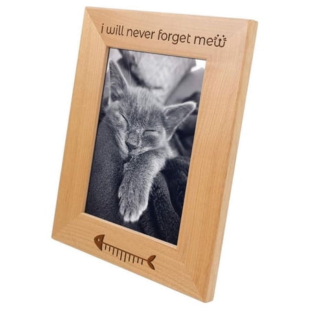 Pet Picture Frame Wooden Engraved Table Top Home Decor Casual Style Personalized Memorial Gift Loss of Pet Remembrance Sympathy Ornament (Red Alder Wood, 4x6 Vertical-Never Forget Mew)