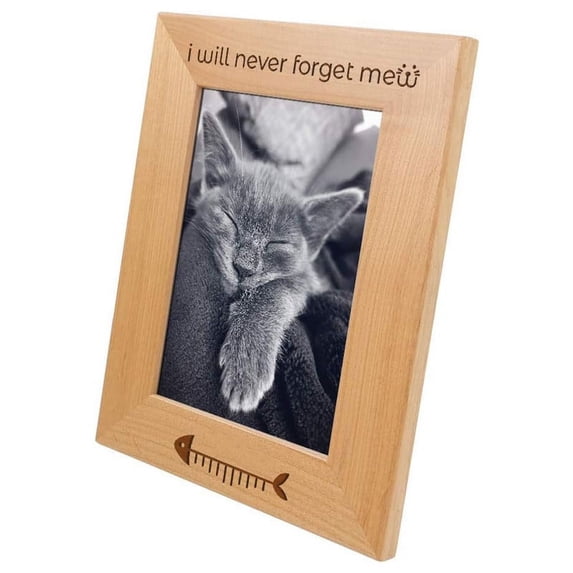 Pet Picture Frame Wooden Engraved Table Top Home Decor Casual Style Personalized Memorial Gift Loss of Pet Remembrance Sympathy Ornament (Red Alder Wood, 5x7 Vertical-Never Forget Mew)