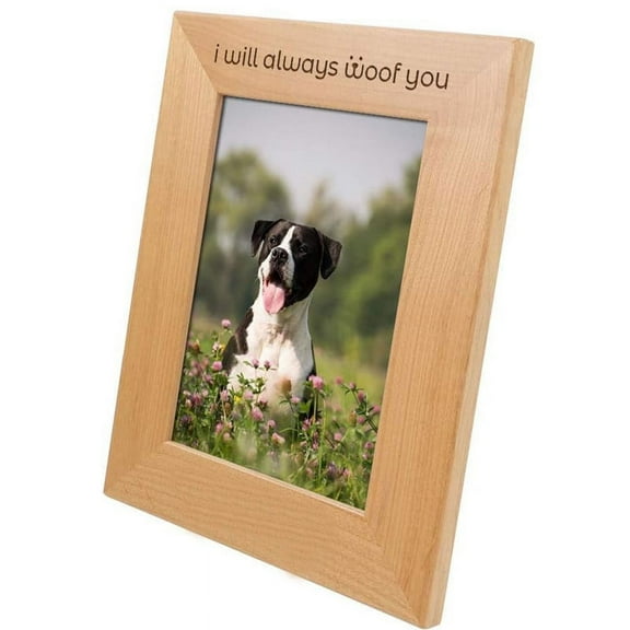 Pet Picture Frame Wooden Engraved Table Top Home Decor Casual Style Personalized Memorial Gift Loss of Pet Remembrance Sympathy Ornament (Red Alder Wood, 4x6 Vertical-Always Woof)