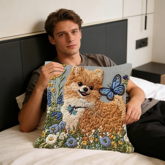 Pet Pillow Cover 18x18 Inch - Embroidered-Like Dog and Cat Photo Print Polyester Decorative Throw Pillow Cover for Sofa, Chair
