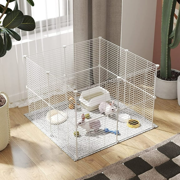 Pet Playpen, 16 Panels Exercise Cage,  Metal Yard Fence, White for Guinea Pigs, Rabbits, Hamsters