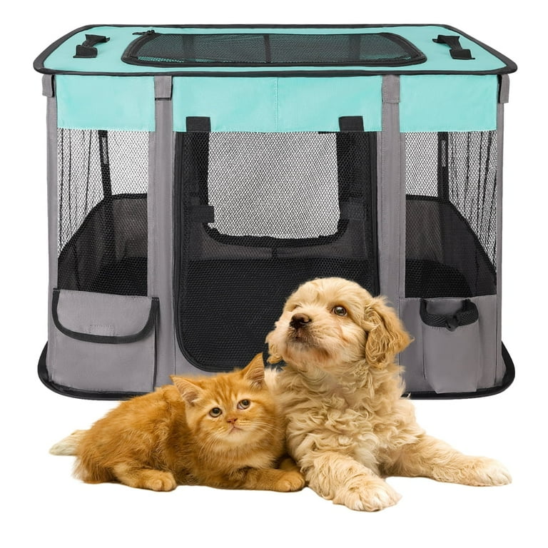 Naiyafly Pet Playpen 32 24 inch Large Mesh Cloth Yard Fence for Small Animals Puppy Kennel Crate Fence Tent Exercise Playpens Cage Size 31.5 x 23.6 x 21.7