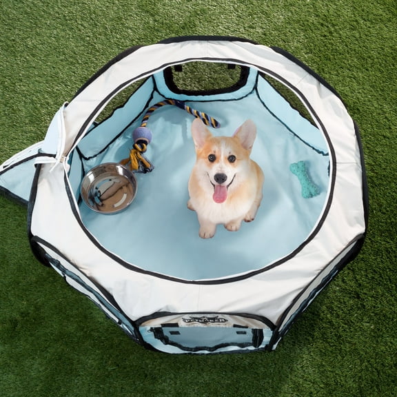 PETMAKER 33x15 Pop-Up Pet Playpen for Small Animals up to 25lbs, Blue