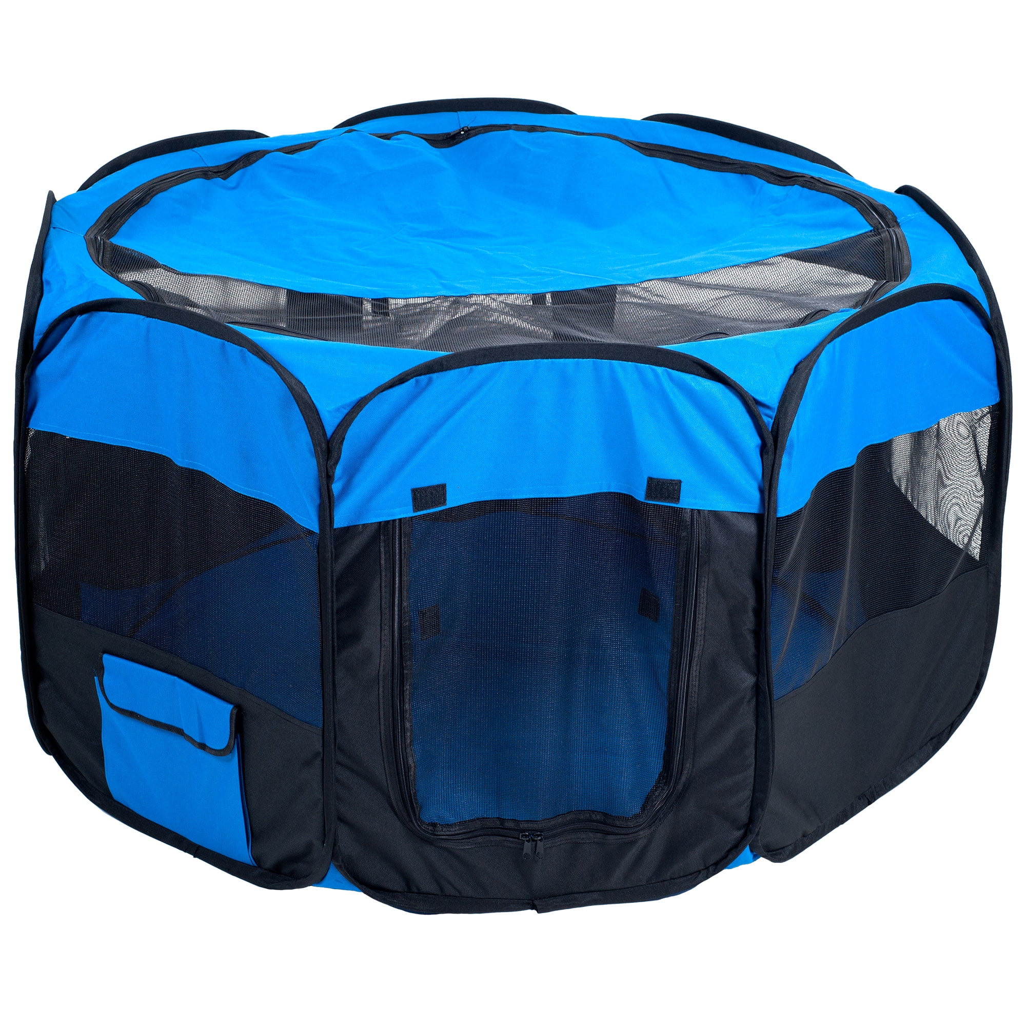 Blue and Black Portable Pop-Up Pet Playpen with Mesh Windows