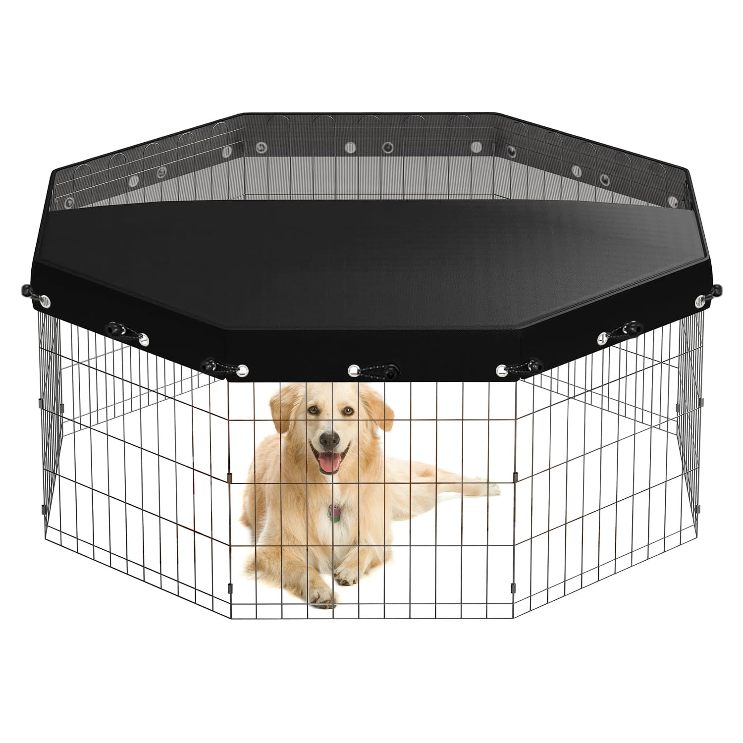 Pet Playpen Cover 24 Inch 8 Panel, Dog Playpen Mesh Fabric Top Cover Provide Shaded Areas for
