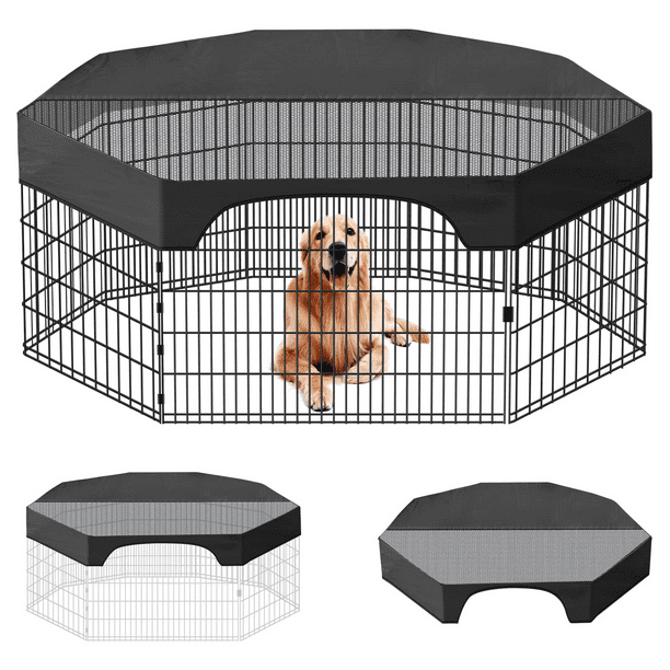 Number one Pet Playpen Cover 24 Inches 8 Panels Dog Playpen Cover for Pets 420D Half Mesh Top Cover for Dog Playpen Provide Shaded Areas Prevent Escape Outdoor