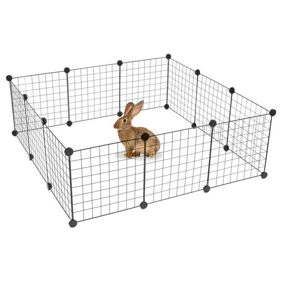 Pet Playpen, Foldable Metal Exercise Pen for Small Animals - Indoor/Outdoor Rabbit & Guinea Pig Fence - 12 Panel Configurable Kennel black,silver