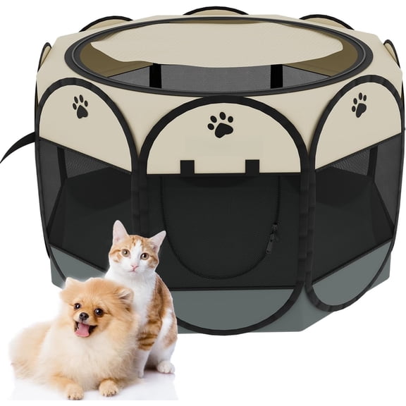 Pet Playpen, Foldable Playpens, Portable Exercise Kennel Tent for Puppies/Dogs/Cats/Rabbits, Play Tent with Removable Mesh Shade Cover for Travel Indoor Outdoor Using