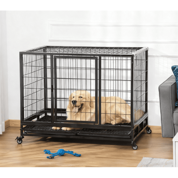 Pet Playpen, Heavy Duty Dog Crate Metal Cage Kennel, Black, Black Guinea Pig Cage,Steel Dog Crate, Pet Supplies Pens & Hutches Heavy Duty Dog Crate Metal Cage Kennel, Black