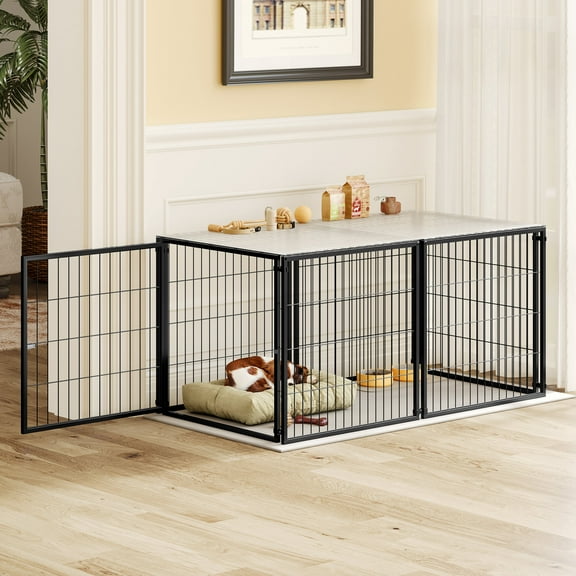 Pet Playpen Large Dog Cage 48" Dog Kennel for Medium Dogs Puppy Dog Playpen with Top, Pet Cage, Indoor, Black.48"L x 26.3"W x 23.8"H.,Dog Crate