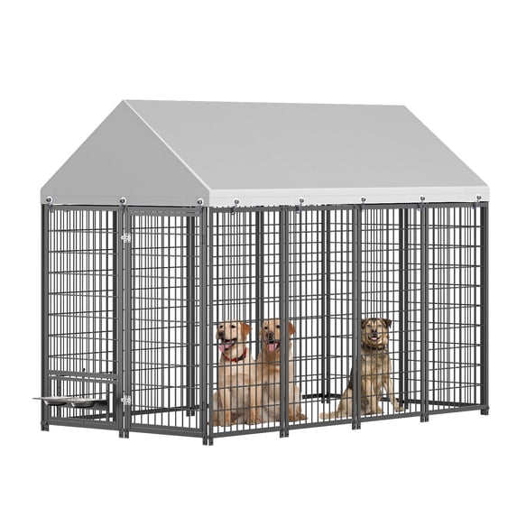 Pet Playpen Large Dog Kennel Outdoor Pet Pens Dogs Run Enclosure Animal Hutch Metal Coop Fence with Roof Cover. 7.94'L x 4.13'W x 5.95'H.,Dog Crate