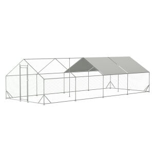 Pet Playpen Large Metal Chicken Coop, Walk-in Chicken Run,Galvanized Wire Poultry Chicken Hen Pen Cage, Rabbits Duck Cages with Waterproof and Anti-Ultraviolet Cover for Outside(10' L x 26 W x 6.56'