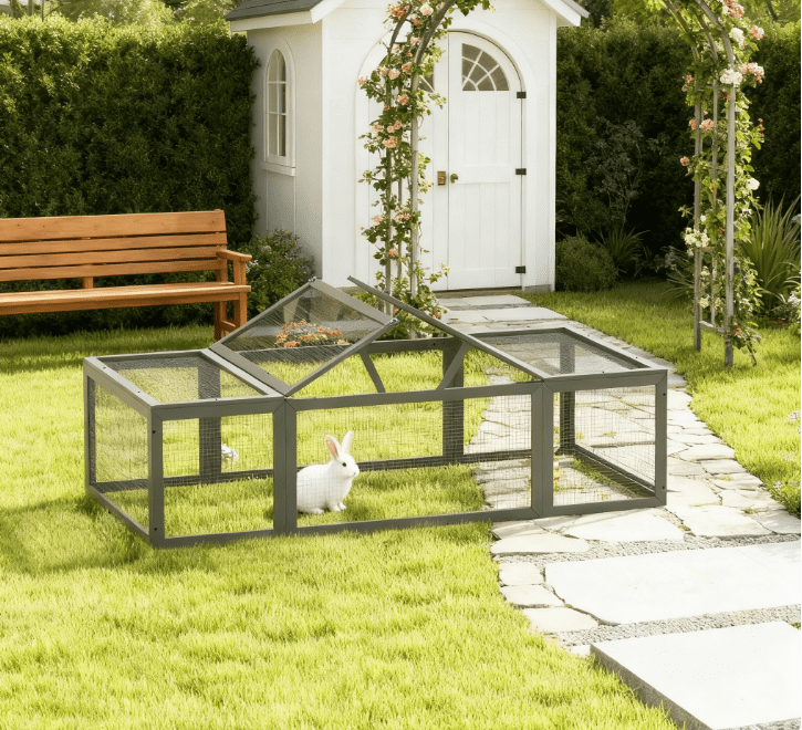 Playpen Rabbit Cage Pet Playpen Large Wooden Rabbit Hutch Habitat Enclosure Outdoor Run and ...