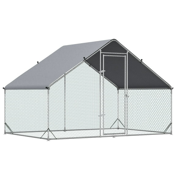 Pet Playpen Metal Chicken Coop Run with Cover, Walk-In Outdoor Poultry Pen for Rabbits, Ducks, Large Hen House for Yard, 10' x 6.5' x 6.5', Silver,Guinea Pig Cage