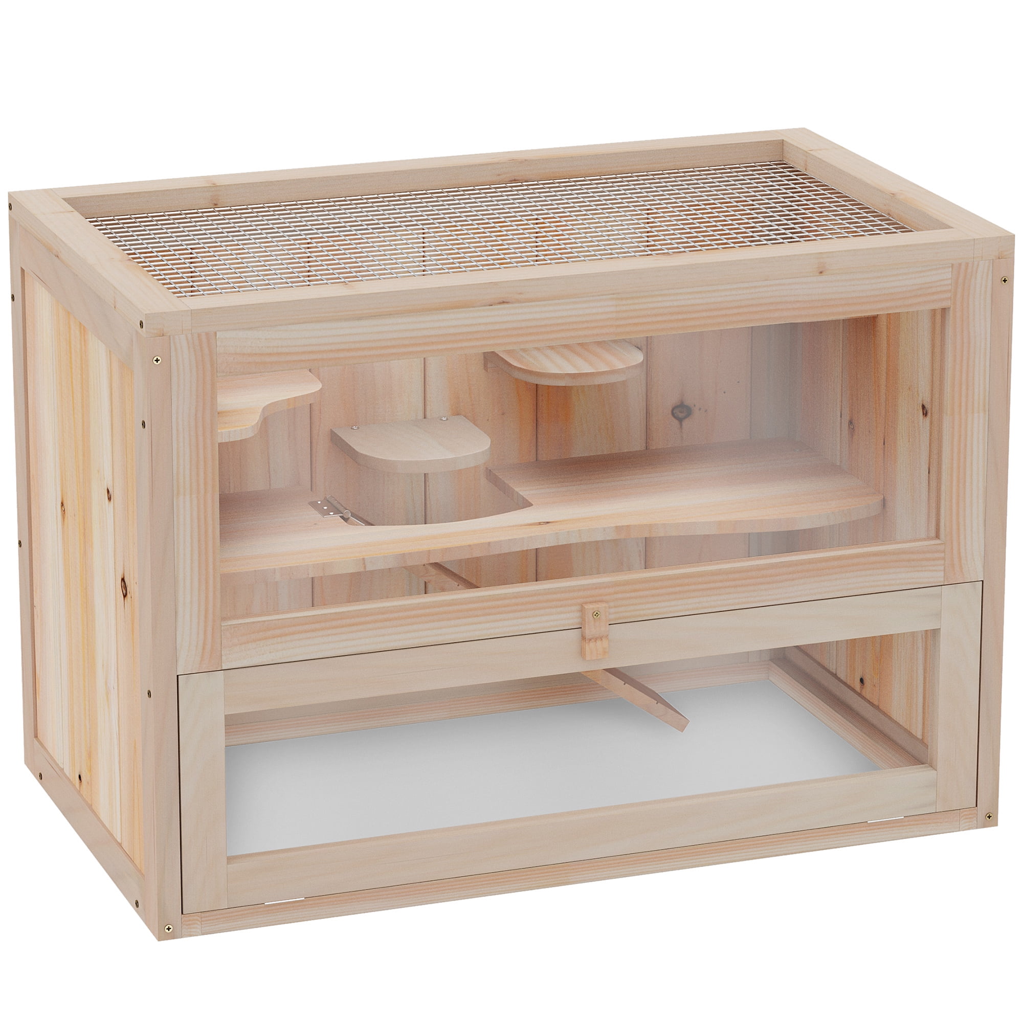 Pet Playpen PawHut 2-Level Hamster Cage Mice and Rat House, Small Animal Habitat for Guinea Pigs, Chinchillas with Openable Top, Front Door, Shelf and Ladder,Guinea Pig Cage