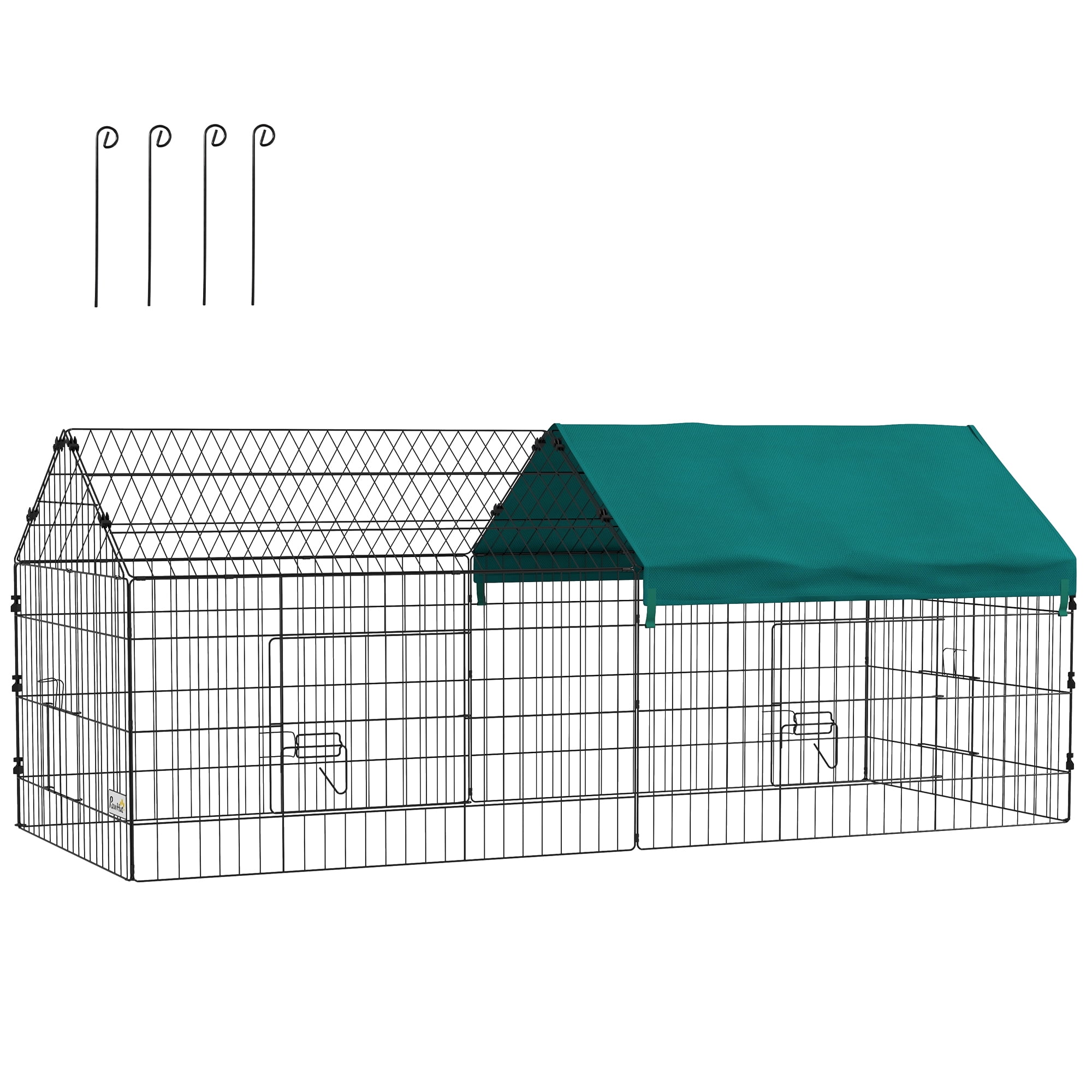 Pet Playpen PawHut 73" Small Animal Playpen, Pet Playpen Yard Fence for Rabbits, Chicken, Chinchillas with Roof for Indoor & Outdoor, Green,Guinea Pig Cage