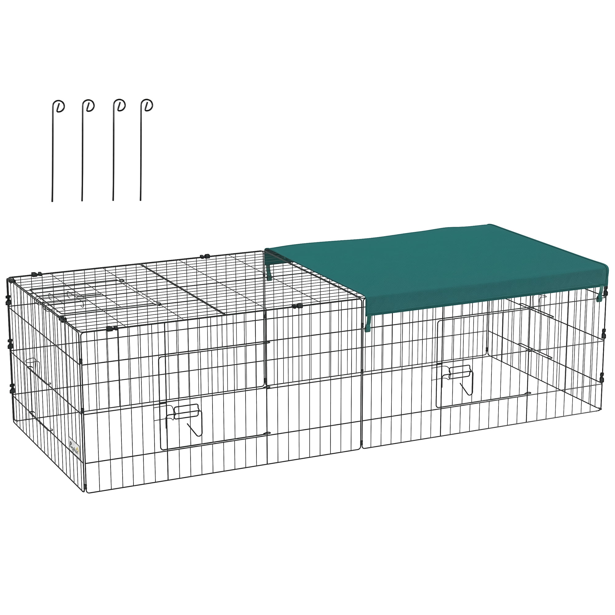 Pet Playpen PawHut 73" Small Animal Playpen, Pet Playpen Yard Fence for Rabbits, Chicken, Chinchillas with Roof for Indoor & Outdoor, Green,Guinea Pig Cage