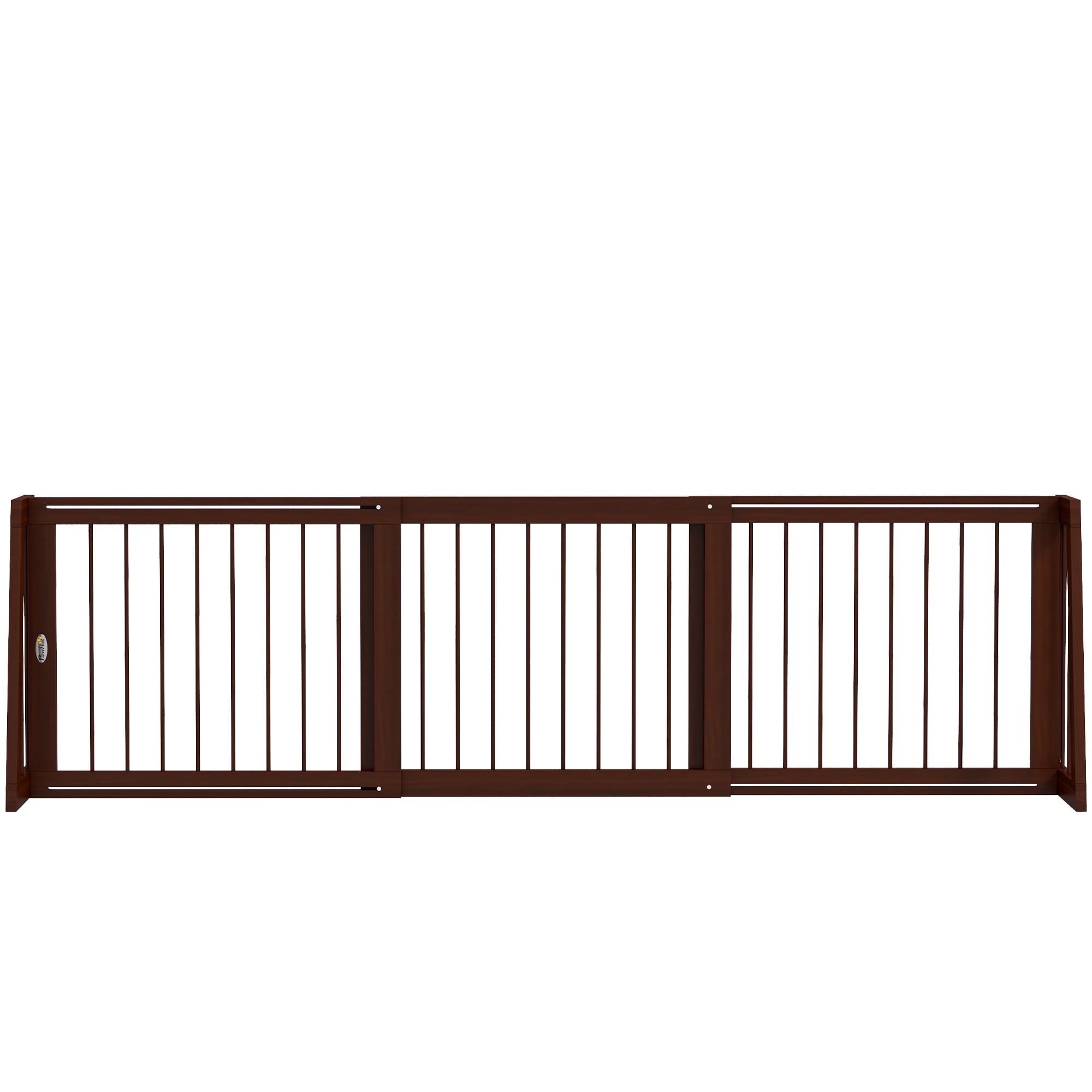 Pet Playpen PawHut Freestanding Pet Gate, Wooden Dog Gate with 28"-75" Retractable Length, Support Feet, Non-Slip Mats, 3 Panel Pet Gate for Indoor, Stairway, Doorway, Brown,Guinea Pig Cage