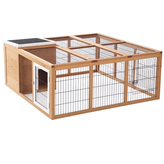 Pet Playpen PawHut Rabbit Hutch Bunny Cage with Openable Main House, Indoor Outdoor Waterproof Rabbit House, Guinea Pig Cage for Small Animals with Three Ventilation Doors, Natural,Guinea Pig Cage
