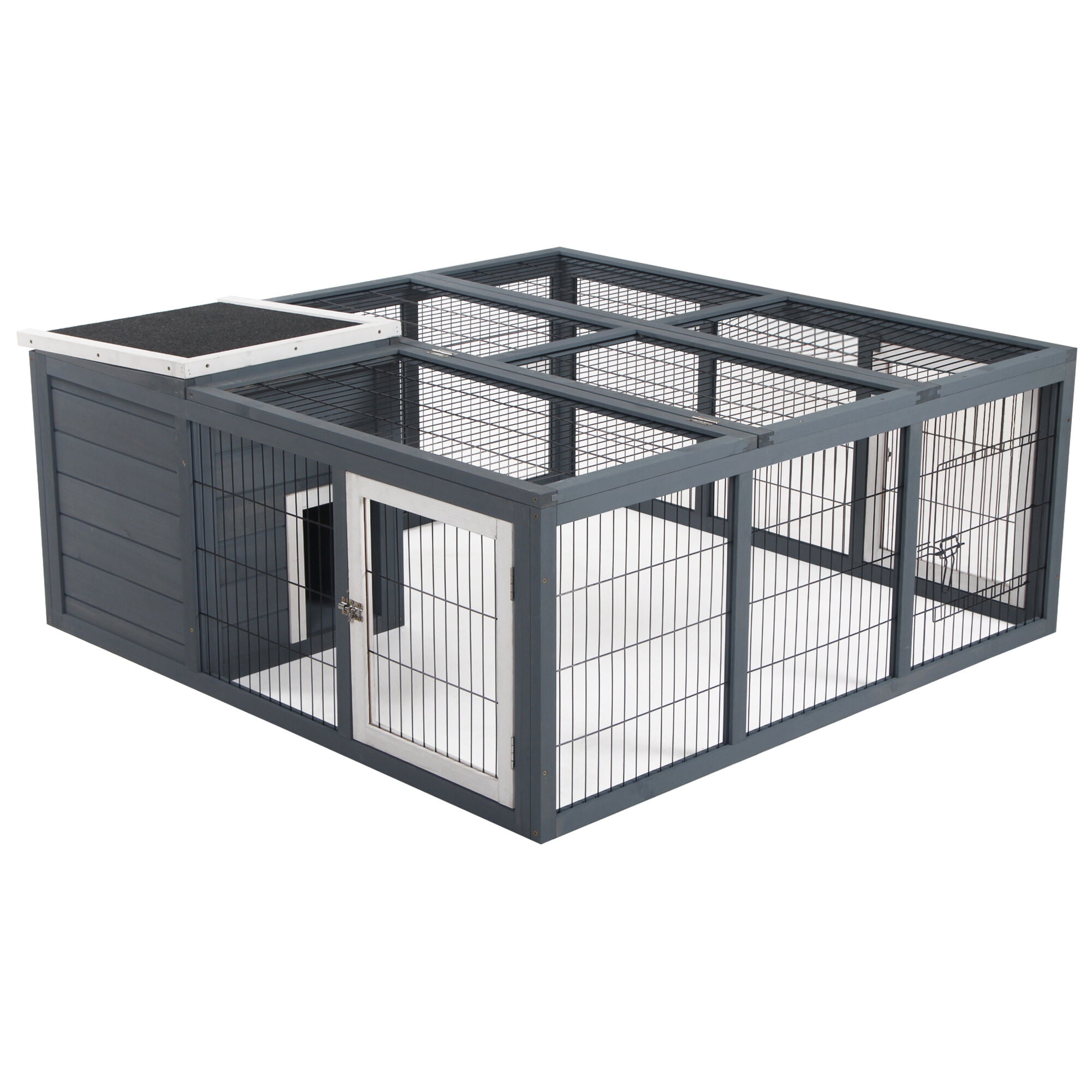 Pet Playpen PawHut Rabbit Hutch Bunny Cage with Openable Main House, Indoor Outdoor Waterproof Rabbit House, Guinea Pig Cage for Small Animals with Three Ventilation Doors, Gray,Guinea Pig Cage